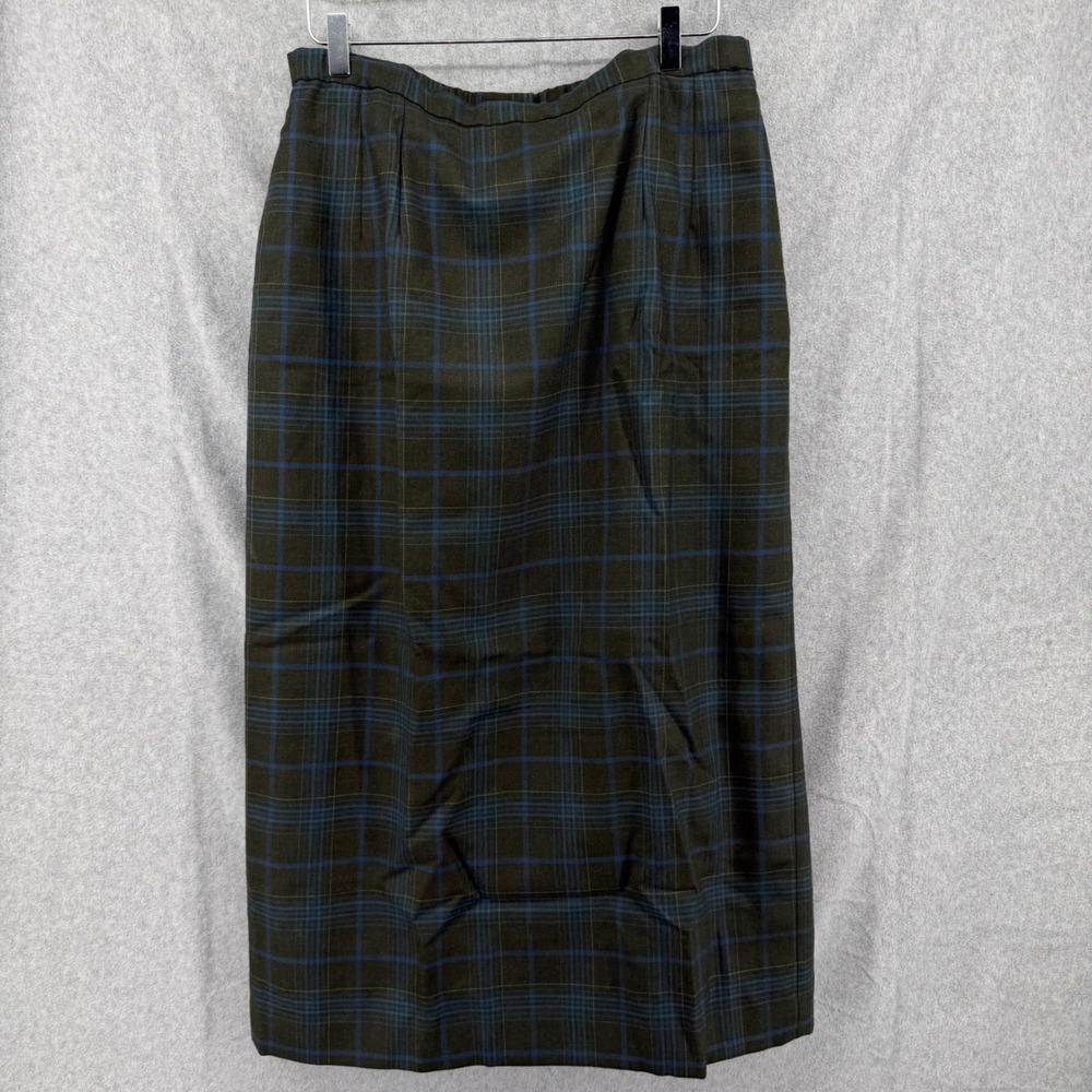Pendleton Wool Plaid Pencil Skirt Green Blue Midi High Waist TG038-10324 USA